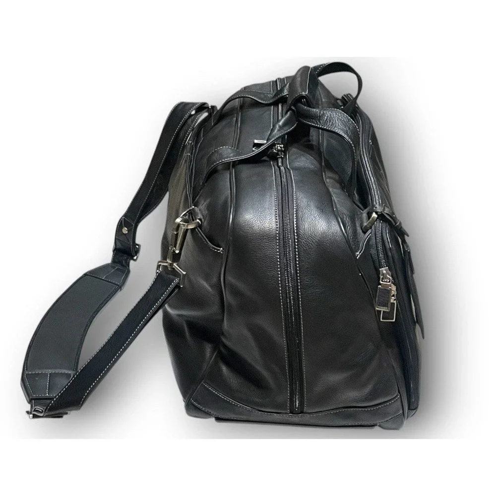 Johnston & Murphy Leather Black Large Weekender Travel Duffle Bag 22
